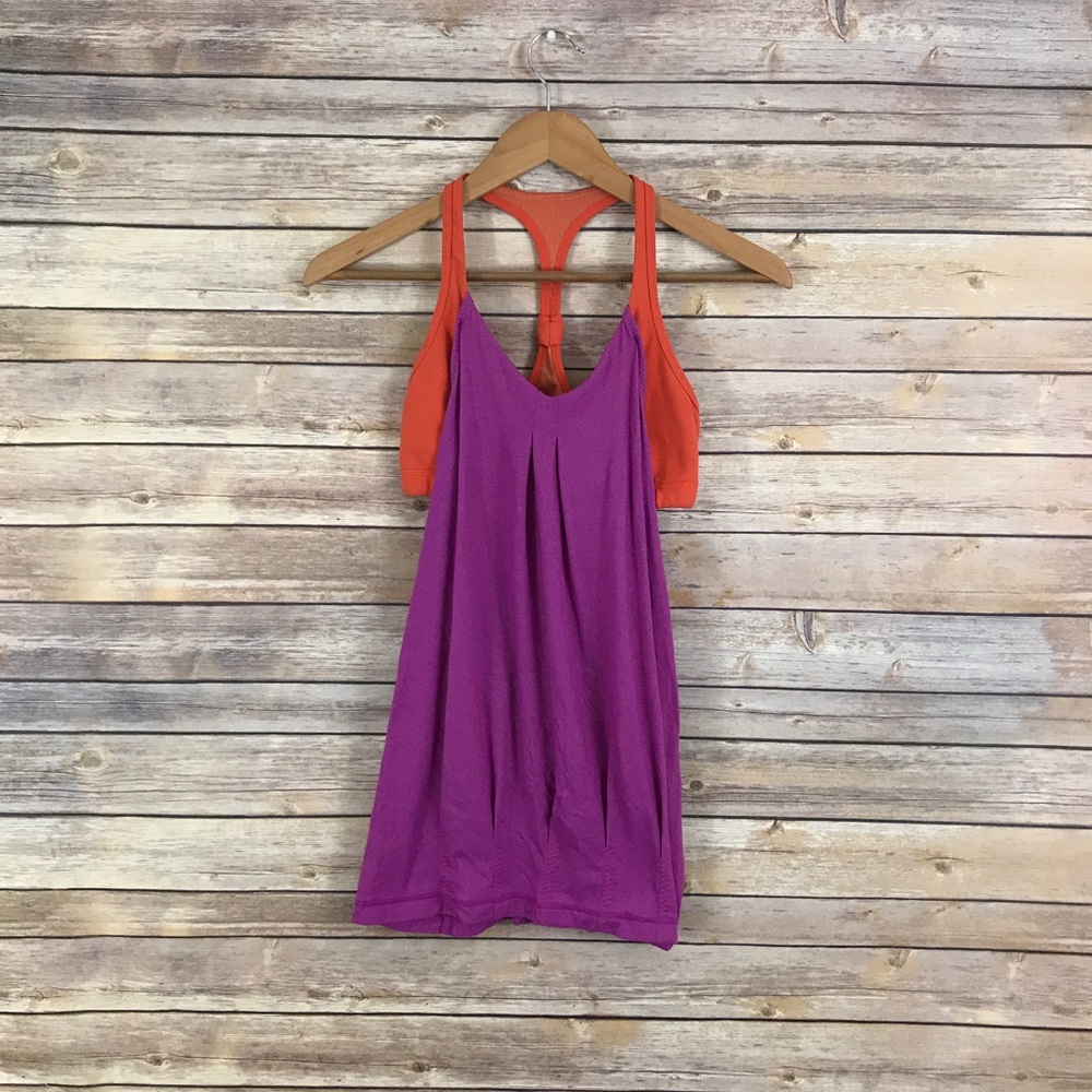 Lululemon practice freely purple orange tank